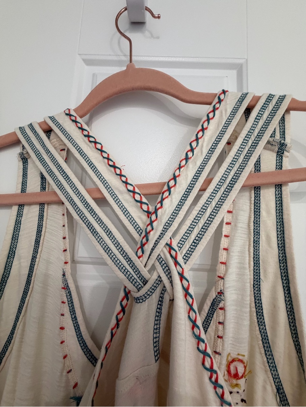 Double D Ranch Cream Embroidered Fringe Tank with Multicolor Southwest Motifs - Picture 6 of 8